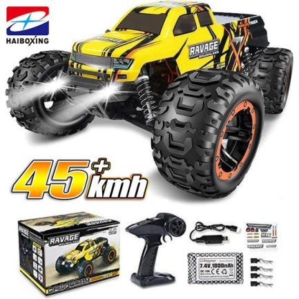 HAIBOXING RC 1/16 Ravage 45+ KM/H Sürat Uzaktan Kumandalı RC Model Araba RTR Elektrikli 4WD Brushless Fırçasız Offroad Truck (Sarı) + 1500 mAh 7.4V 2S 30C Lipo Batarya - Thumbnail