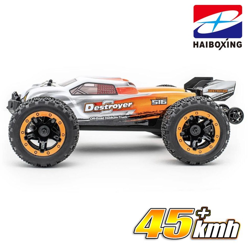 HAIBOXING RC 1/16 Destroyer 45KM+ Sürat Uzaktan Kumandalı Model RC Model Araba RTR Elektrikli 4WD Brushless Fırçasız Truggy Truck (Turuncu) + 1500 mAh 7.4V 2S 30C Lipo Batarya