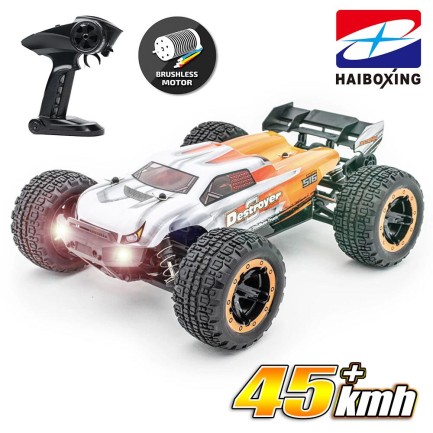 HAIBOXING RC 1/16 Destroyer 45 KM+ Sürat Uzaktan Kumandalı Model RC Model Araba RTR Elektrikli 4WD Brushless Fırçasız Truggy Truck (Turuncu) - Thumbnail