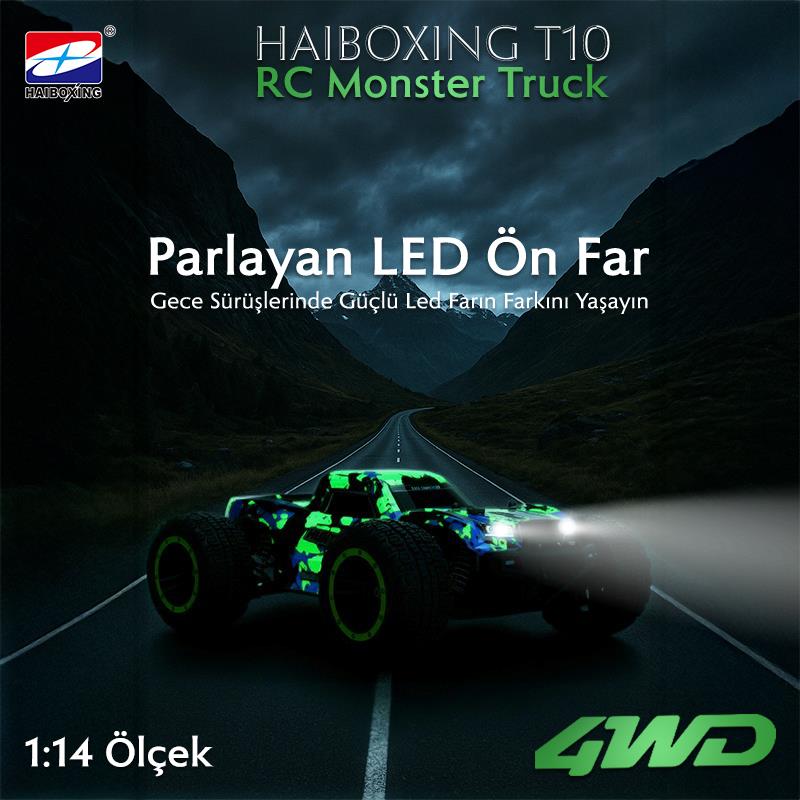 HAIBOXING RC 1/14 T10 Uzaktan Kumandalı RC Model Araba RTR Elektrikli 4WD Offroad Truck (Yeşil)