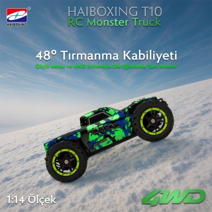 HAIBOXING RC 1/14 T10 Uzaktan Kumandalı RC Model Araba RTR Elektrikli 4WD Offroad Truck (Yeşil) - Thumbnail