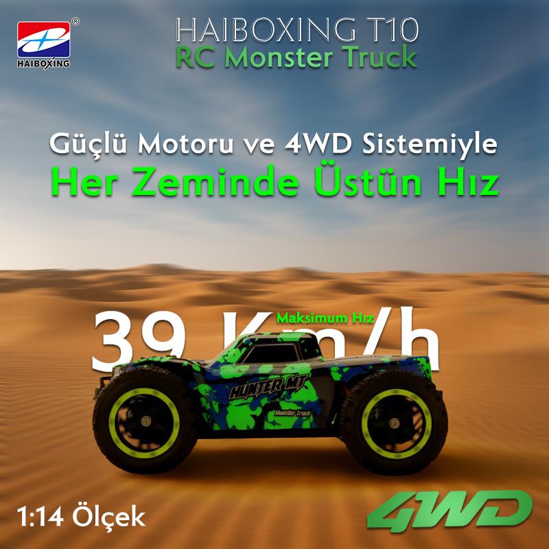 HAIBOXING RC 1/14 T10 Uzaktan Kumandalı RC Model Araba RTR Elektrikli 4WD Offroad Truck (Yeşil)