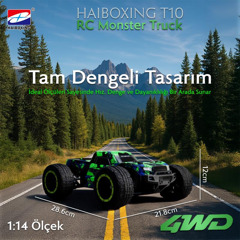 HAIBOXING RC 1/14 T10 Uzaktan Kumandalı RC Model Araba RTR Elektrikli 4WD Offroad Truck (Yeşil)