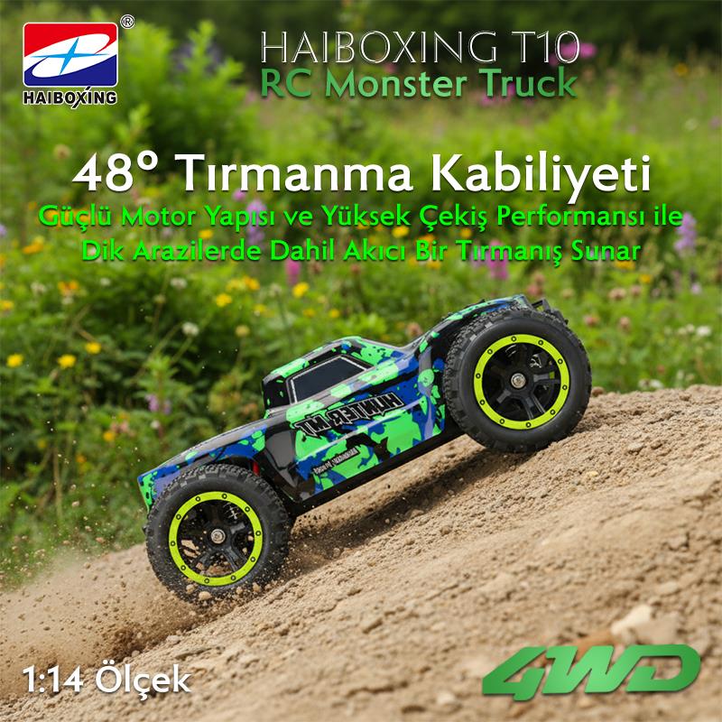 HAIBOXING RC 1/14 T10 Uzaktan Kumandalı RC Model Araba RTR Elektrikli 4WD Offroad Truck (Yeşil)
