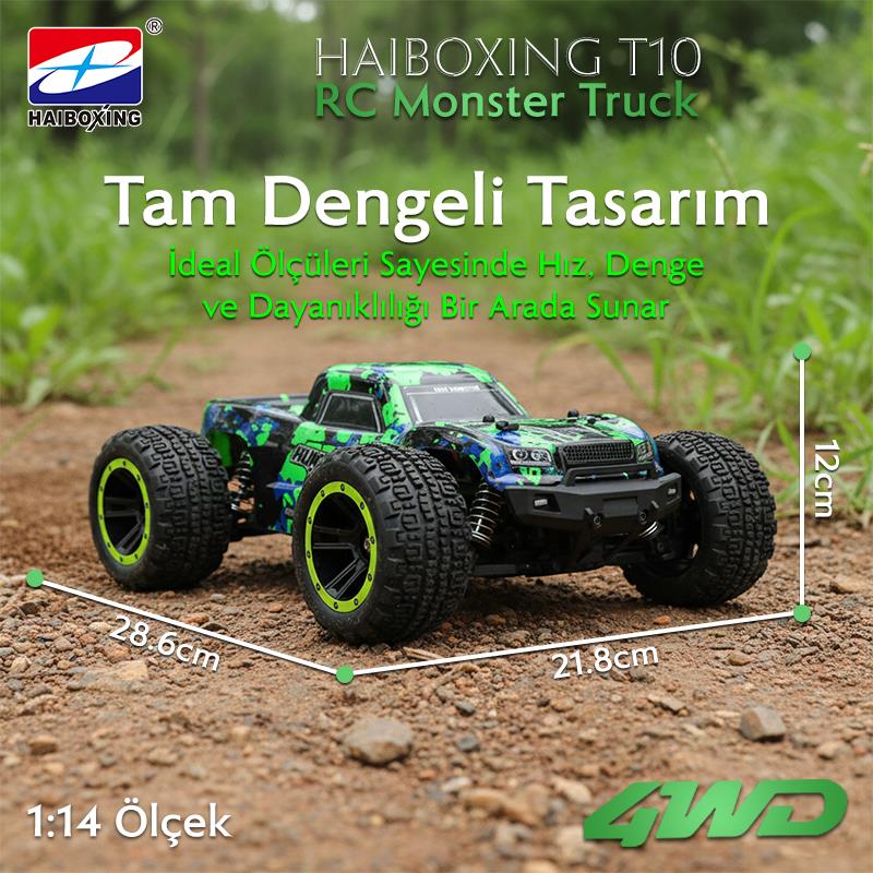 HAIBOXING RC 1/14 T10 Uzaktan Kumandalı RC Model Araba RTR Elektrikli 4WD Offroad Truck (Yeşil)