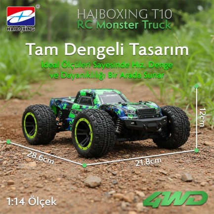 HAIBOXING RC 1/14 T10 Uzaktan Kumandalı RC Model Araba RTR Elektrikli 4WD Offroad Truck (Yeşil) - Thumbnail