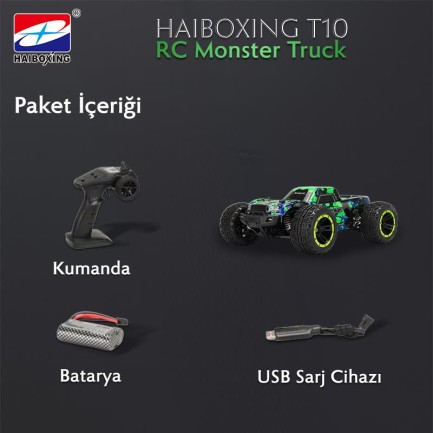 HAIBOXING RC 1/14 T10 Uzaktan Kumandalı RC Model Araba RTR Elektrikli 4WD Offroad Truck (Yeşil) - Thumbnail