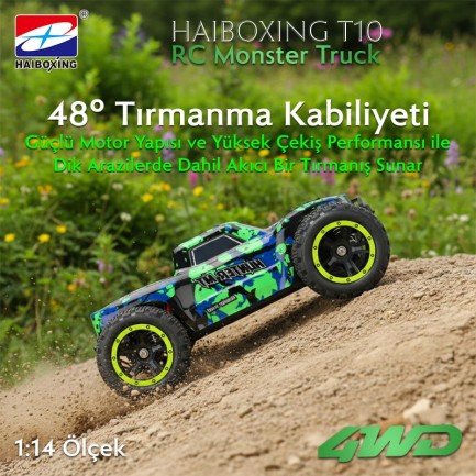 HAIBOXING RC 1/14 T10 Uzaktan Kumandalı RC Model Araba RTR Elektrikli 4WD Offroad Truck (Yeşil) - Thumbnail