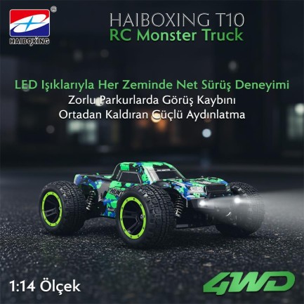 HAIBOXING RC 1/14 T10 Uzaktan Kumandalı RC Model Araba RTR Elektrikli 4WD Offroad Truck (Yeşil) - Thumbnail