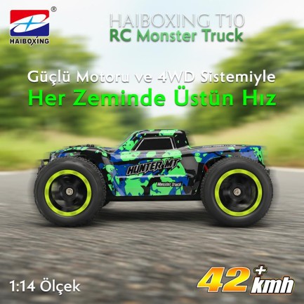 HAIBOXING RC 1/14 T10 Uzaktan Kumandalı RC Model Araba RTR Elektrikli 4WD Offroad Truck (Yeşil) - Thumbnail