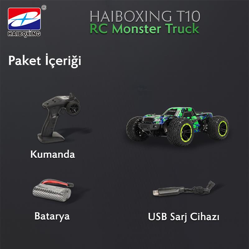HAIBOXING RC 1/14 T10 Uzaktan Kumandalı RC Model Araba RTR Elektrikli 4WD Offroad Truck (Yeşil)