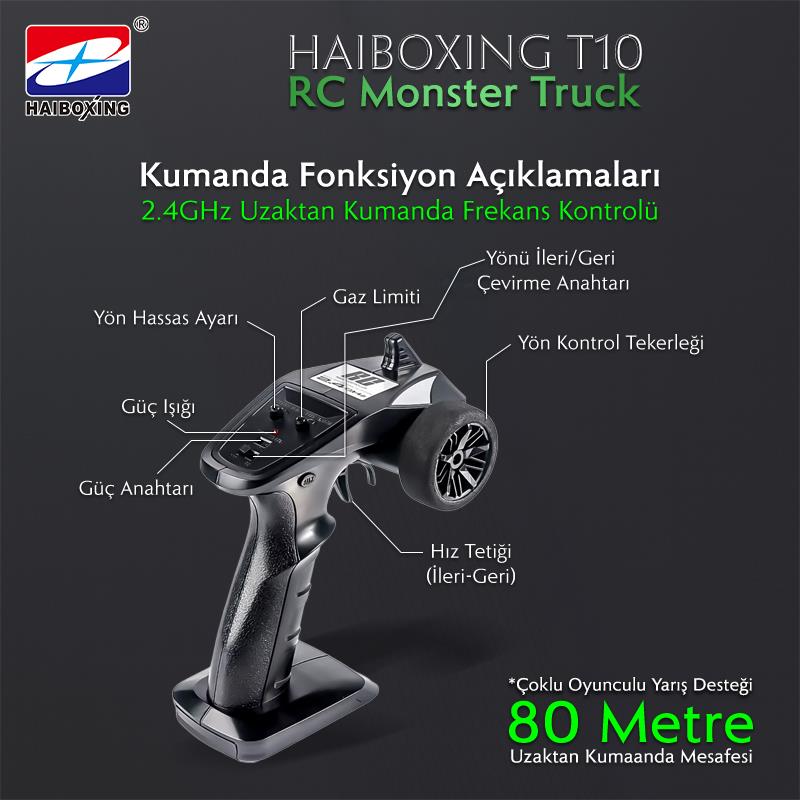 HAIBOXING RC 1/14 T10 Uzaktan Kumandalı RC Model Araba RTR Elektrikli 4WD Offroad Truck (Yeşil)