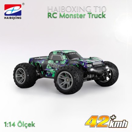 HAIBOXING - HAIBOXING RC 1/14 T10 Uzaktan Kumandalı RC Model Araba RTR Elektrikli 4WD Offroad Truck (Yeşil)