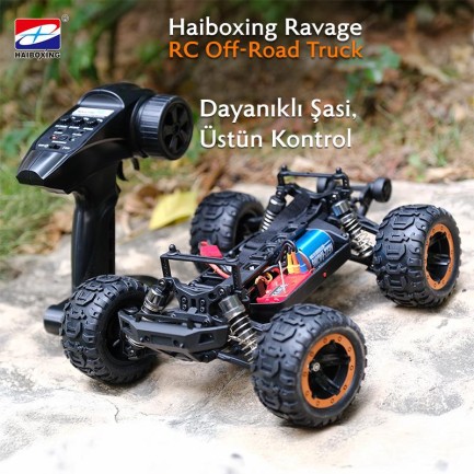 HAIBOXING RC 1/16 Ravage 45+ KM/H Sürat Uzaktan Kumandalı RC Model Araba RTR Elektrikli 4WD Brushless Fırçasız Offroad Truck (Turuncu) - Thumbnail