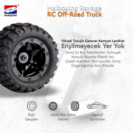 HAIBOXING RC 1/16 Ravage 45+ KM/H Sürat Uzaktan Kumandalı RC Model Araba RTR Elektrikli 4WD Brushless Fırçasız Offroad Truck (Turuncu) - Thumbnail