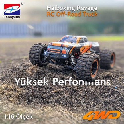 HAIBOXING RC 1/16 Ravage 45+ KM/H Sürat Uzaktan Kumandalı RC Model Araba RTR Elektrikli 4WD Brushless Fırçasız Offroad Truck (Turuncu) - Thumbnail