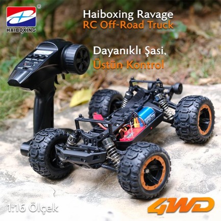 HAIBOXING RC 1/16 Ravage 45+ KM/H Sürat Uzaktan Kumandalı RC Model Araba RTR Elektrikli 4WD Brushless Fırçasız Offroad Truck (Turuncu) - Thumbnail