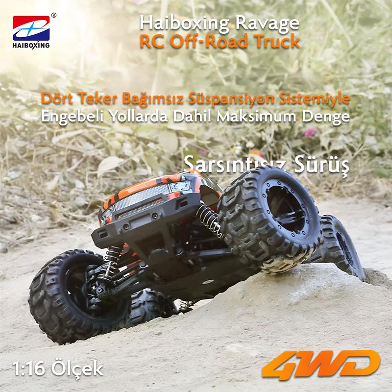 HAIBOXING RC 1/16 Ravage 45+ KM/H Sürat Uzaktan Kumandalı RC Model Araba RTR Elektrikli 4WD Brushless Fırçasız Offroad Truck (Turuncu)