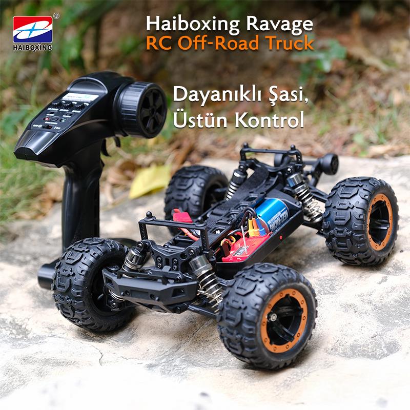 HAIBOXING RC 1/16 Ravage 45+ KM/H Sürat Uzaktan Kumandalı RC Model Araba RTR Elektrikli 4WD Brushless Fırçasız Offroad Truck (Turuncu)
