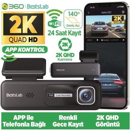Botslab - 360+ Botslab HK30 Pro 2K QHD WiFi 140° Geniş Açı Gece Görüşlü Akıllı Araç İçi Kamera