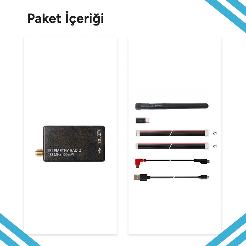 Holybro SiK Telemetry Radio V3 100mW 433MHz Modem Uzun Menzilli Radyo Telemetri Seti