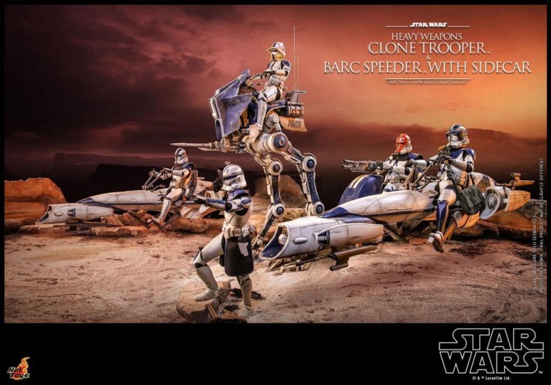 Hot Toys Heavy Weapons Clone Trooper and BARC Speeder with Sidecar Sixth Scale Figure Set - 911169 - Star Wars / The Clone Wars - TMS77