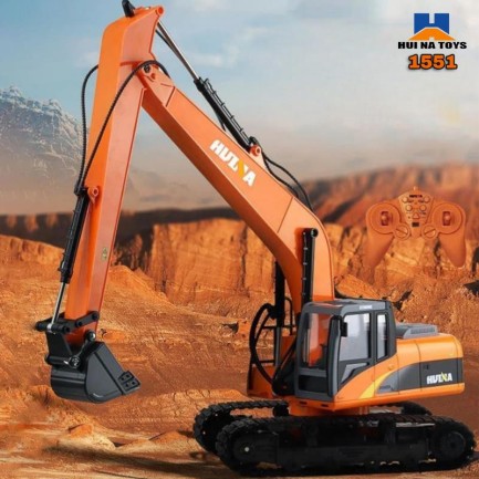 HUINA - HUINA 1551 1/14 Yüksek Kalite 15CH RC Model Ekskavatör Paletli Kepçe Kazıcı Uzaktan Kumandalı RC İş Makinesi - 2.4G Full Fonksiyon Sesli ve Işıklı Turuncu (Uzun Kol)