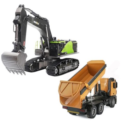 HUINA - HUINA 1593/1573 Yüksek Kalite 22 Kanal 1/14 RC Model Metal Kepçeli Kazıcı Ekskavatör + RC Model Damperli Kamyon Uzaktan Kumandalı Metal İş Makinası Sesli ve Işıklı HUINA - HUINA 1593/1573 Yüksek Kalite 22 Kanal 1/14 RC Model Metal Kepçeli Kazıcı Ekskavatör + RC Model Damperli Kamyon Uzaktan Kumandalı Metal İş Makinası Sesli ve Işıklı