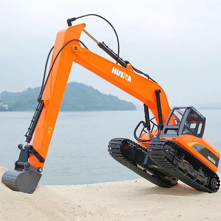 HUINA 1551 1/14 Yüksek Kalite 15CH RC Model Ekskavatör Paletli Kepçe Kazıcı Uzaktan Kumandalı RC İş Makinesi - 2.4G Full Fonksiyon Sesli ve Işıklı Turuncu (Uzun Kol)