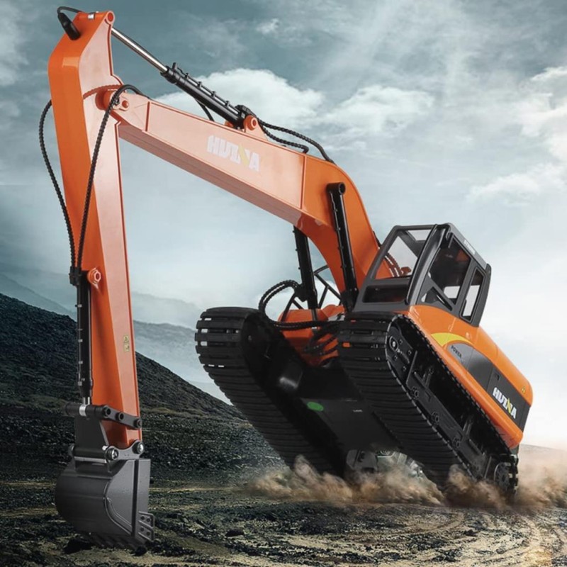 HUINA 1551 1/14 Yüksek Kalite 15CH RC Model Ekskavatör Paletli Kepçe Kazıcı Uzaktan Kumandalı RC İş Makinesi - 2.4G Full Fonksiyon Sesli ve Işıklı Turuncu (Uzun Kol)