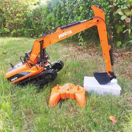 HUINA 1551 1/14 Yüksek Kalite 15CH RC Model Ekskavatör Paletli Kepçe Kazıcı Uzaktan Kumandalı RC İş Makinesi - 2.4G Full Fonksiyon Sesli ve Işıklı Turuncu (Uzun Kol) - Thumbnail