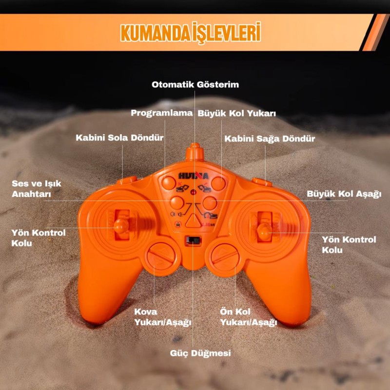 HUINA 1551 1/14 Yüksek Kalite 15CH RC Model Ekskavatör Paletli Kepçe Kazıcı Uzaktan Kumandalı RC İş Makinesi - 2.4G Full Fonksiyon Sesli ve Işıklı Turuncu (Uzun Kol)