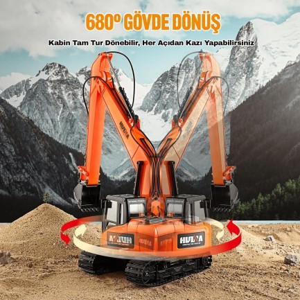 HUINA 1551 1/14 Yüksek Kalite 15CH RC Model Ekskavatör Paletli Kepçe Kazıcı Uzaktan Kumandalı RC İş Makinesi - 2.4G Full Fonksiyon Sesli ve Işıklı Turuncu (Uzun Kol) - Thumbnail