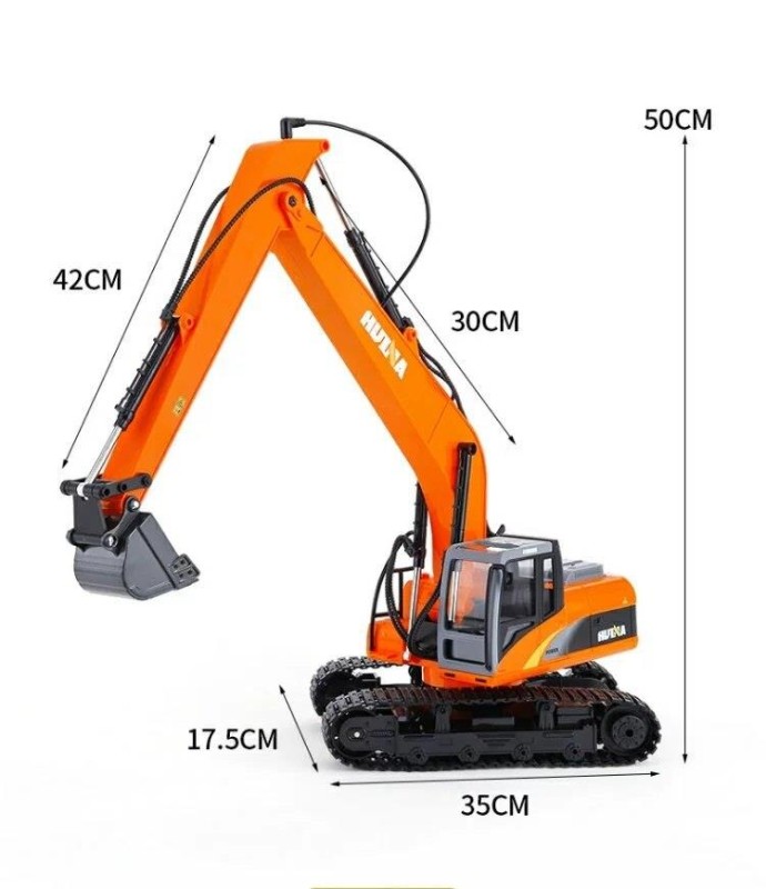 HUINA 1551 1/14 Yüksek Kalite 15CH RC Model Ekskavatör Paletli Kepçe Kazıcı Uzaktan Kumandalı RC İş Makinesi - 2.4G Full Fonksiyon Sesli ve Işıklı Turuncu (Uzun Kol)