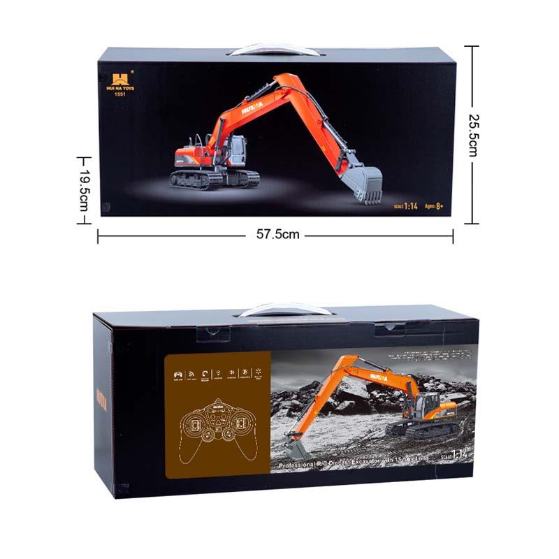 HUINA 1551 1/14 Yüksek Kalite 15CH RC Model Ekskavatör Paletli Kepçe Kazıcı Uzaktan Kumandalı RC İş Makinesi - 2.4G Full Fonksiyon Sesli ve Işıklı Turuncu (Uzun Kol)