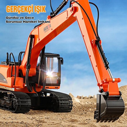 HUINA 1551 1/14 Yüksek Kalite 15CH RC Model Ekskavatör Paletli Kepçe Kazıcı Uzaktan Kumandalı RC İş Makinesi - 2.4G Full Fonksiyon Sesli ve Işıklı Turuncu (Uzun Kol) - Thumbnail