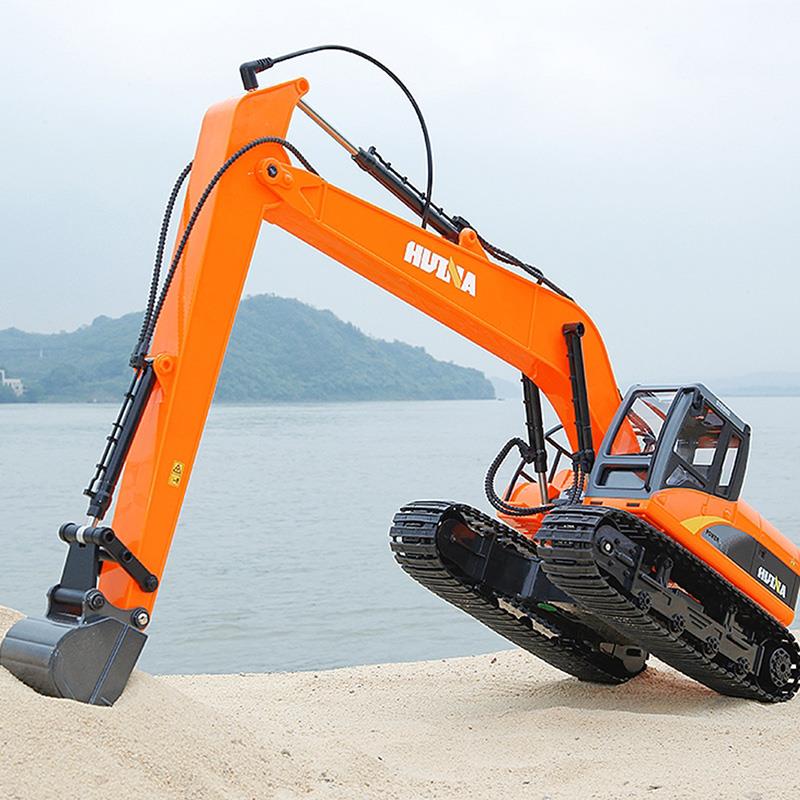 HUINA 1551 1/14 Yüksek Kalite 15CH RC Model Ekskavatör Paletli Kepçe Kazıcı Uzaktan Kumandalı RC İş Makinesi - 2.4G Full Fonksiyon Sesli ve Işıklı Turuncu (Uzun Kol)