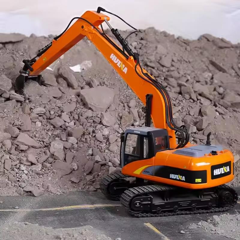 HUINA 1551 1/14 Yüksek Kalite 15CH RC Model Ekskavatör Paletli Kepçe Kazıcı Uzaktan Kumandalı RC İş Makinesi - 2.4G Full Fonksiyon Sesli ve Işıklı Turuncu (Uzun Kol)