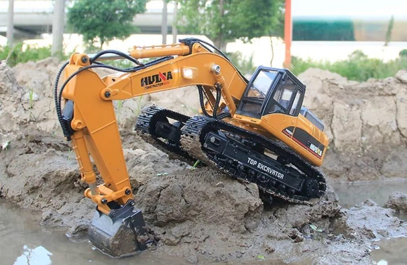 HUINA 1583/1580/1582 1/14 Yüksek Kalite RC Model - FULL METAL Wheel Loader Damper + FULL METAL Ekskavatör Paletli Kepçe Kazıcı + FULL METAL Damperli Kamyon - Süper Combo Set