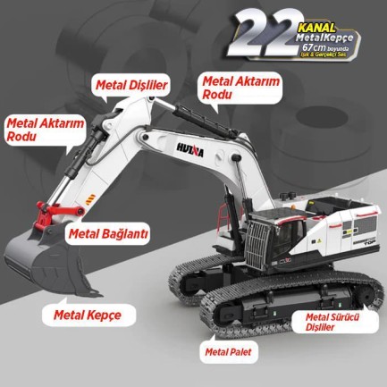 HUINA 1594/1575 1/14 Yüksek Kalite RC Model - Profesyonel Kepçeli Ekskavatör Kazıcı + Tutma Kollu Kepçeli Damperli Kamyon Kombo Set - Thumbnail