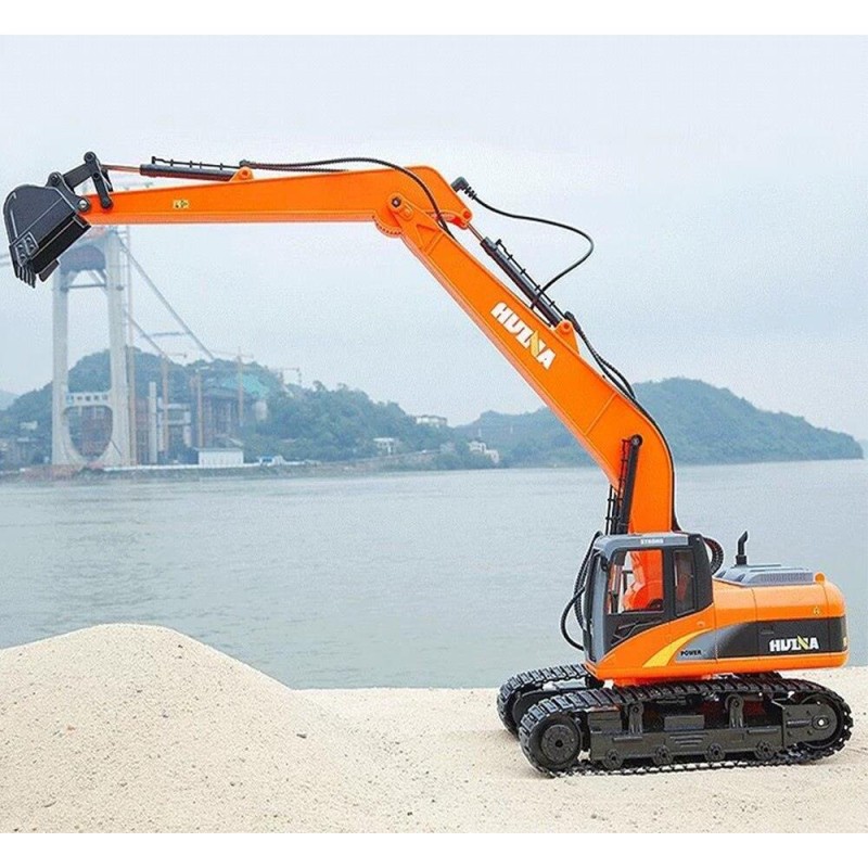 HUINA 1551/1573 15 Kanal 1/14 RC Model Ekskavatör Paletli Kepçe Kazıcı + RC Model Damperli Kamyon Uzaktan Kumandalı Metal İş Makinası Sesli ve Işıklı