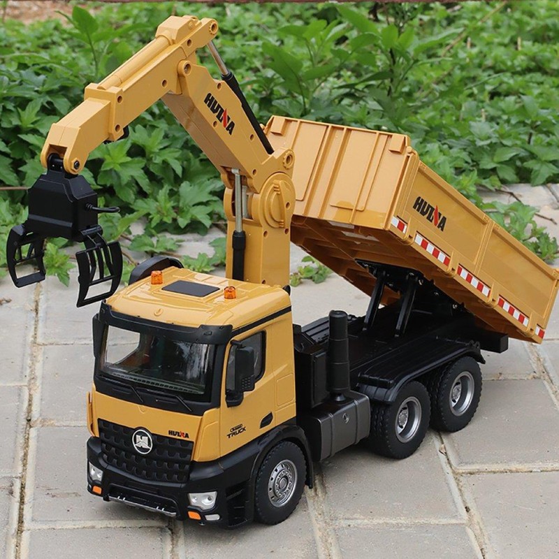 HUINA 1575/1551 1/14 Yüksek Kalite RC Model - Uzun Kol Ekskavatör Paletli Kepçe Kazıcı + Tutma Kollu Kepçeli Damperli Kamyon Bundle Set