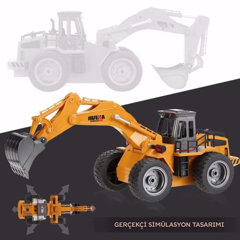 HUINA 1/18 Yüksek Kalite 6 Kanal RC Model Ekskavatör Kepçe Kazici Uzaktan Kumandali Çok Fonksiyonlu RC İş Makinası - 2.4G Kumanda - Işıklı - 1530