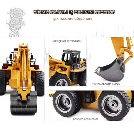 HUINA 1/18 Yüksek Kalite 6 Kanal RC Model Ekskavatör Kepçe Kazici Uzaktan Kumandali Çok Fonksiyonlu RC İş Makinası - 2.4G Kumanda - Işıklı - 1530 - Thumbnail