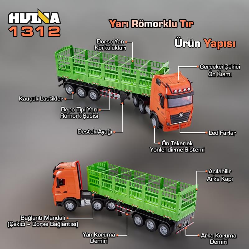 HUINA 1312 1/18 9CH RC Tır Taşıma Kamyonu