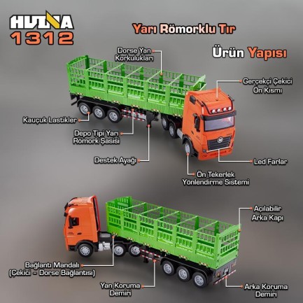 HUINA 1312 1/18 9CH RC Tır Taşıma Kamyonu - Thumbnail