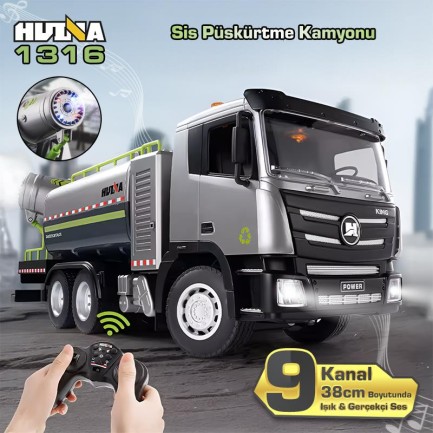 HUINA - HUINA 1316 1/18 RC Sis Püskürtme Kamyonu İş Makinesi İnşaat Uzaktan Kumandalı RC Model - 2.4Ghz Gerçekçi Similasyon Ses ve Işık Sistemi