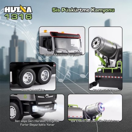 HUINA 1316 1/18 RC Sis Püskürtme Kamyonu İş Makinesi İnşaat Uzaktan Kumandalı RC Model - 2.4Ghz Gerçekçi Similasyon Ses ve Işık Sistemi - Thumbnail
