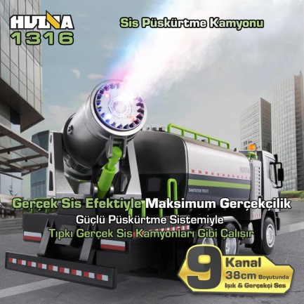 HUINA 1316 1/18 RC Sis Püskürtme Kamyonu İş Makinesi İnşaat Uzaktan Kumandalı RC Model - 2.4Ghz Gerçekçi Similasyon Ses ve Işık Sistemi - Thumbnail