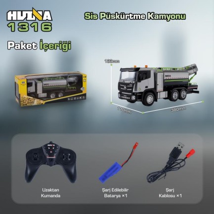 HUINA 1316 1/18 RC Sis Püskürtme Kamyonu İş Makinesi İnşaat Uzaktan Kumandalı RC Model - 2.4Ghz Gerçekçi Similasyon Ses ve Işık Sistemi - Thumbnail